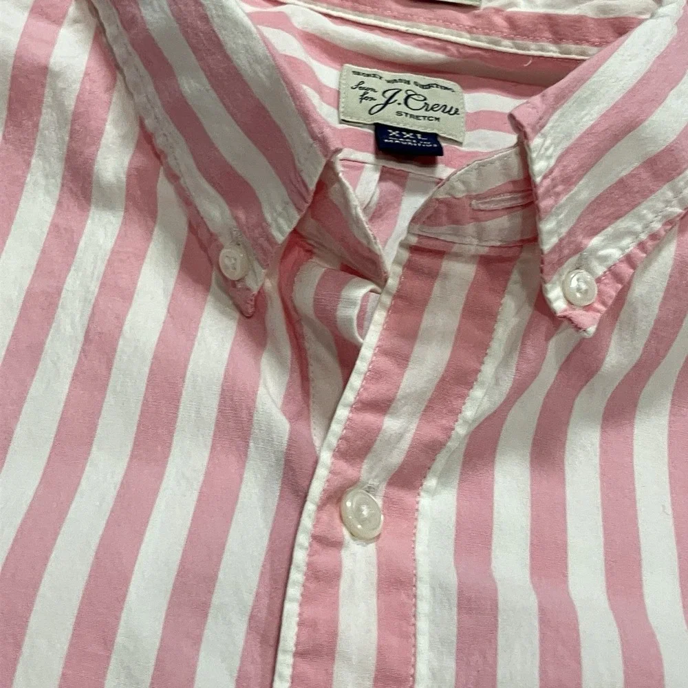 J Crew Shirt Pink White Stripe Mens Size‎ XXL Button Up Stretch Slim Fit